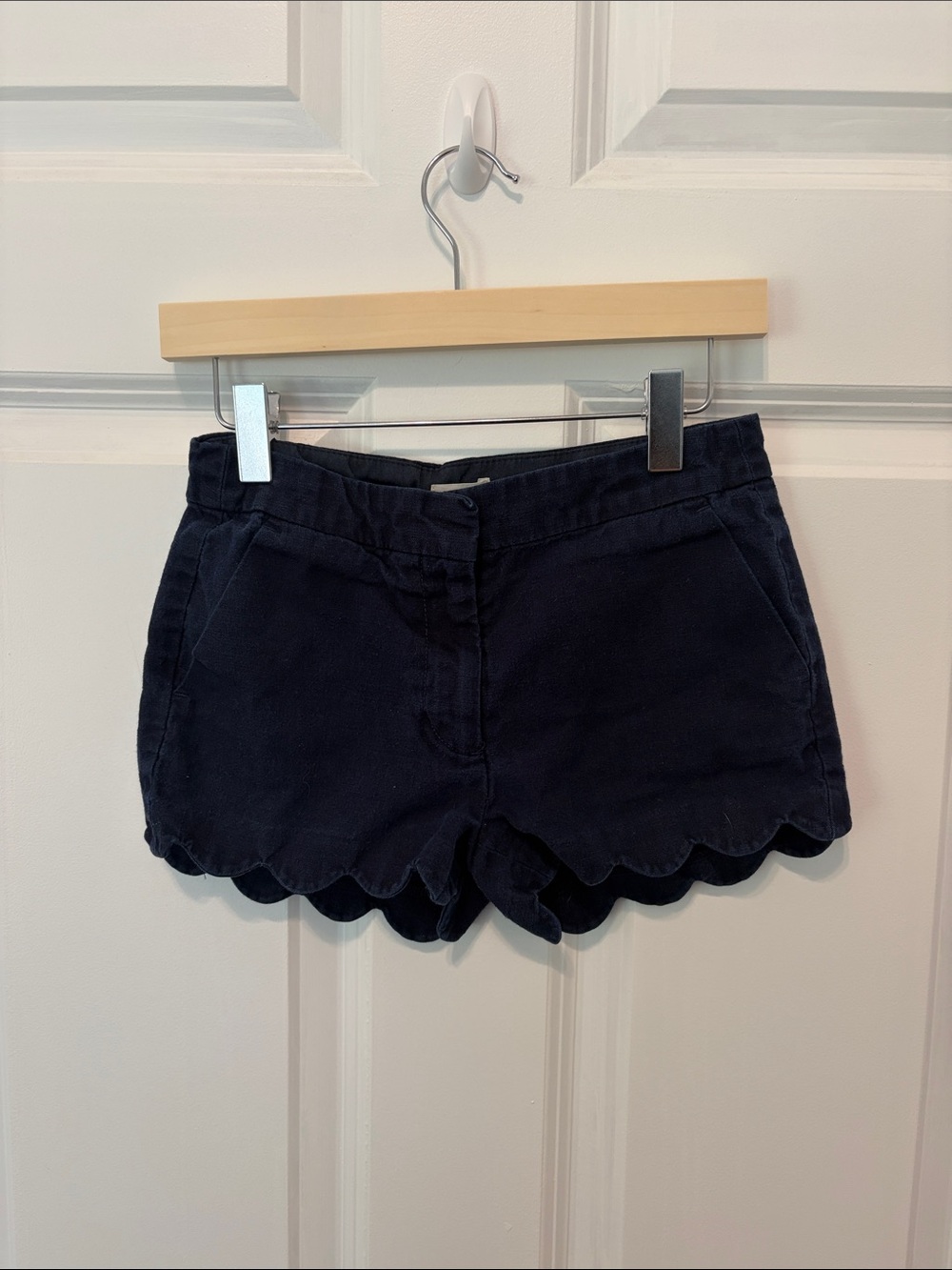 Crewcuts Navy Scallop-Hem High-Waist Shorts Linen-Cotton Blend